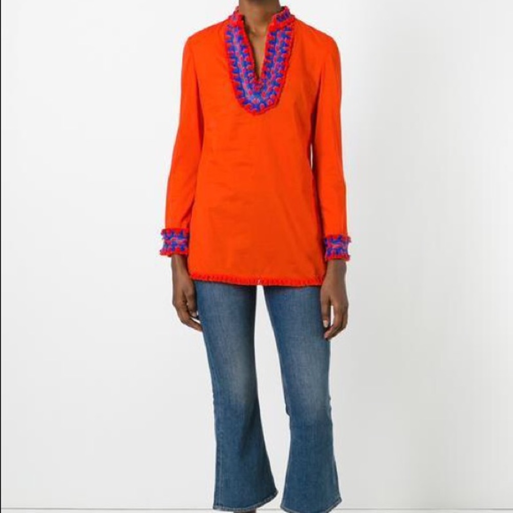 ORANGE Tory Burch Embroidered Tunic Top.